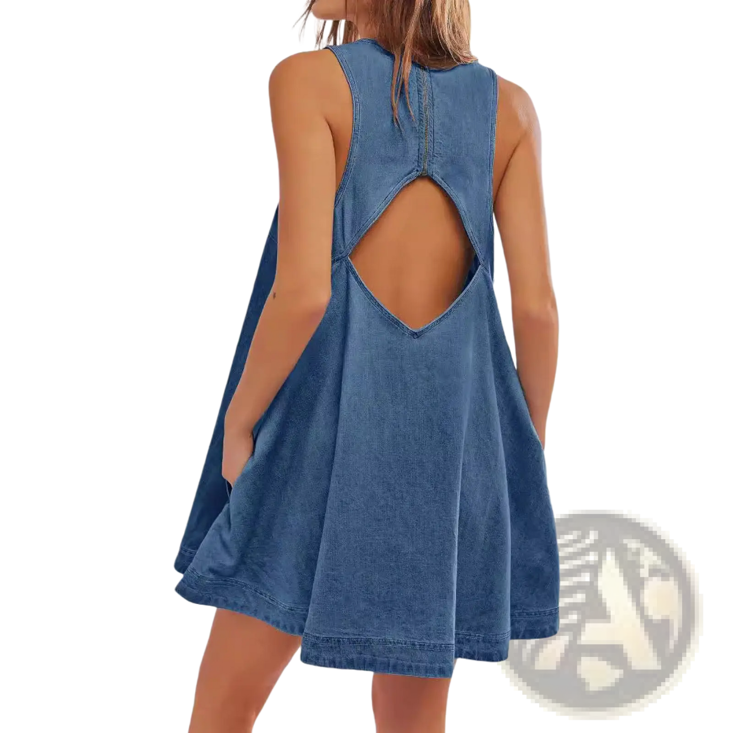 Backless Bow Accent Denim Mini Dress