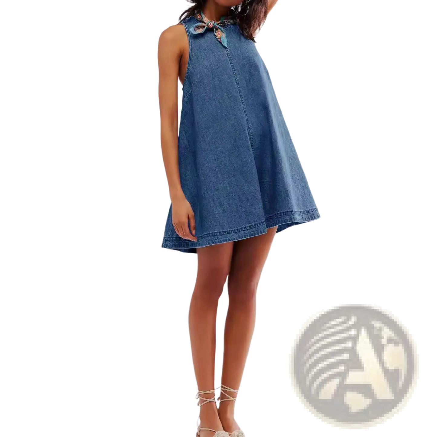 Backless Bow Accent Denim Mini Dress