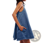 Backless Bow Accent Denim Mini Dress
