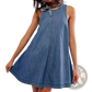Backless Bow Accent Denim Mini Dress