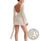 Backless Long Sleeve Knit Mini Dress with Side Tie Detail