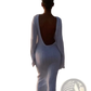 Backless Ruffled Ribbed Knit Bodycon Maxi Dress