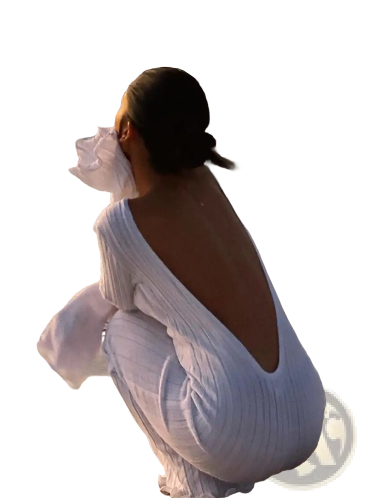Backless Ruffled Ribbed Knit Bodycon Maxi Dress