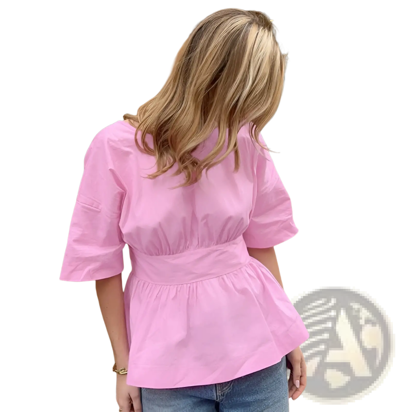 Backless Short Sleeve Tie Back Cotton Blouse