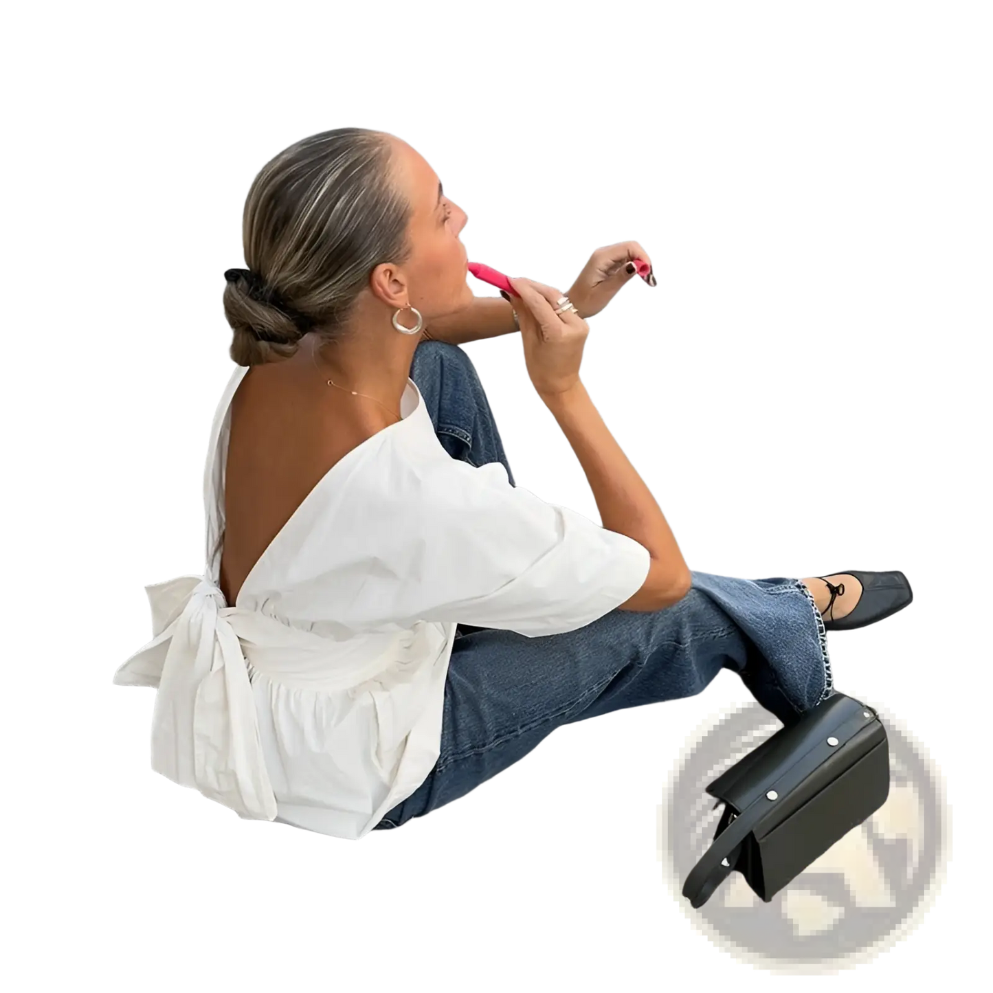 Backless Short Sleeve Tie Back Cotton Blouse