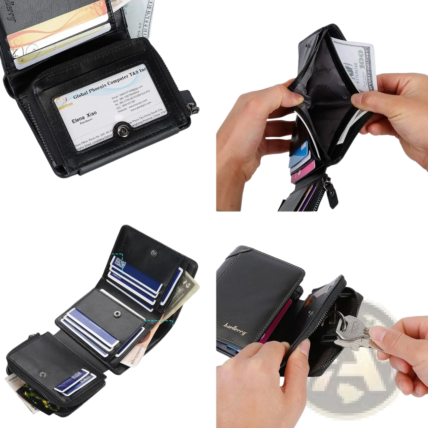 Baellerry Men's Trifold Pu Leather Zipper Wallet with 14 Card Slots