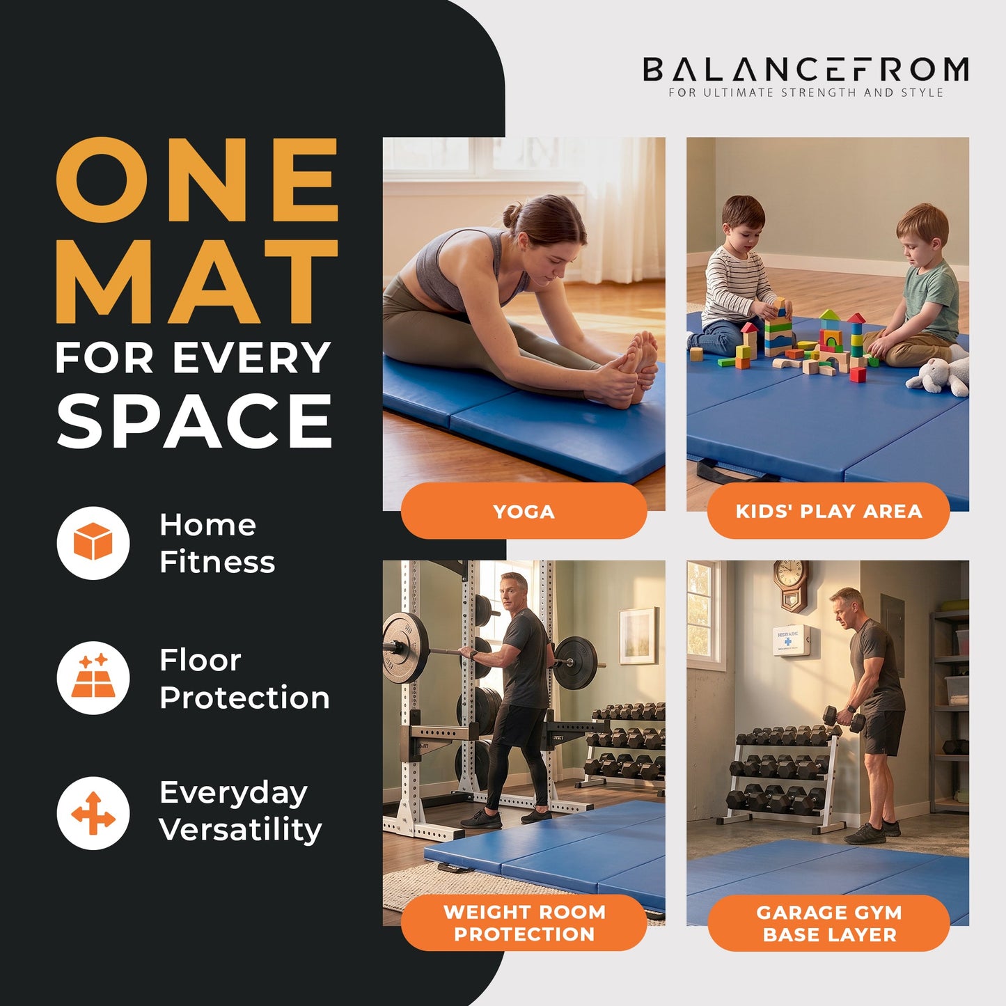 BalanceFrom Fitness 120x48in All Purpose Folding Gymnastics Mat, Blue (2 Pack)