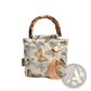 Bamboo Handbag with Tassel and Forest Pattern Canvas