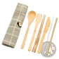 Bamboo Utensil Set with Checkered Travel Roll Case
