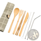 Bamboo Utensil Set with Checkered Travel Roll Case