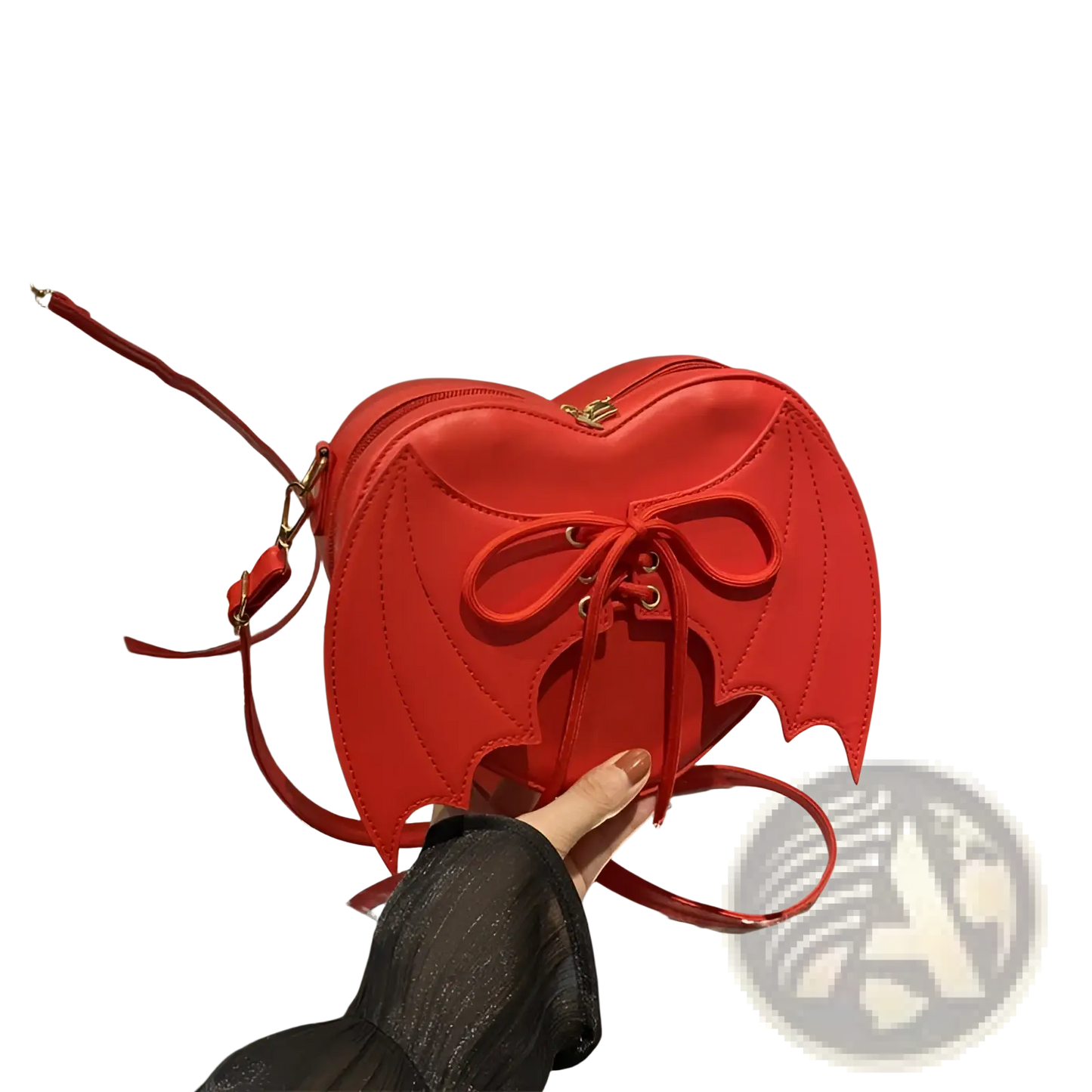 Bat Wing Heart Crossbody Bag with Lace Up Detail