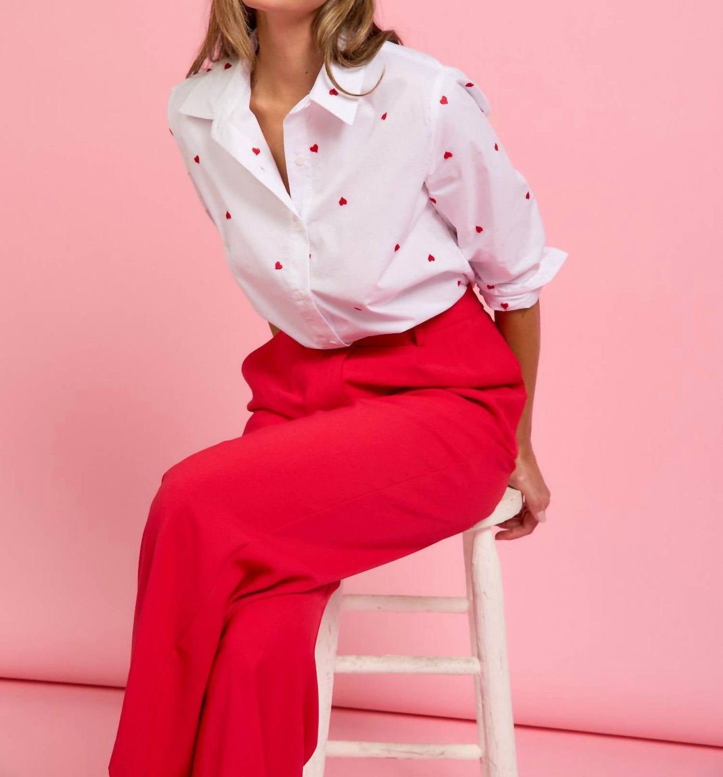 Skies Are Blue - Sweetie Heart Embroidered Button Down Top