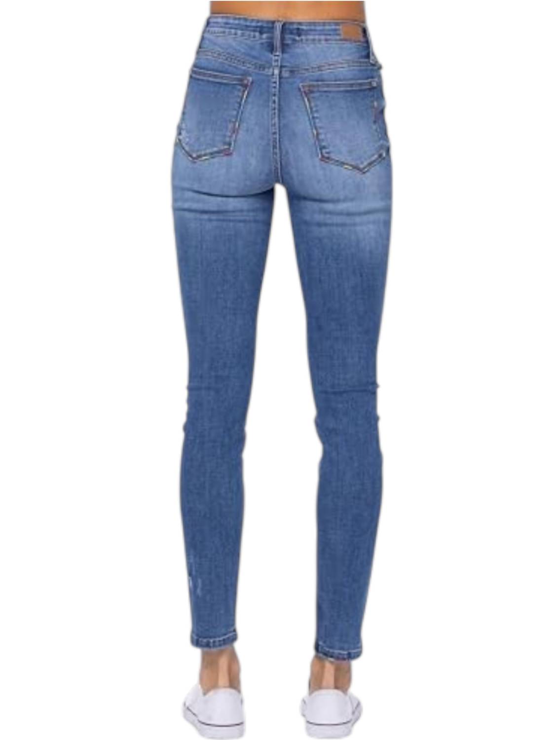 Judy Blue - Embroidered Pocket Skinny Distressed Jeans