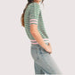 &Merci - Striped Pointelle Puff Sleeve Sweater