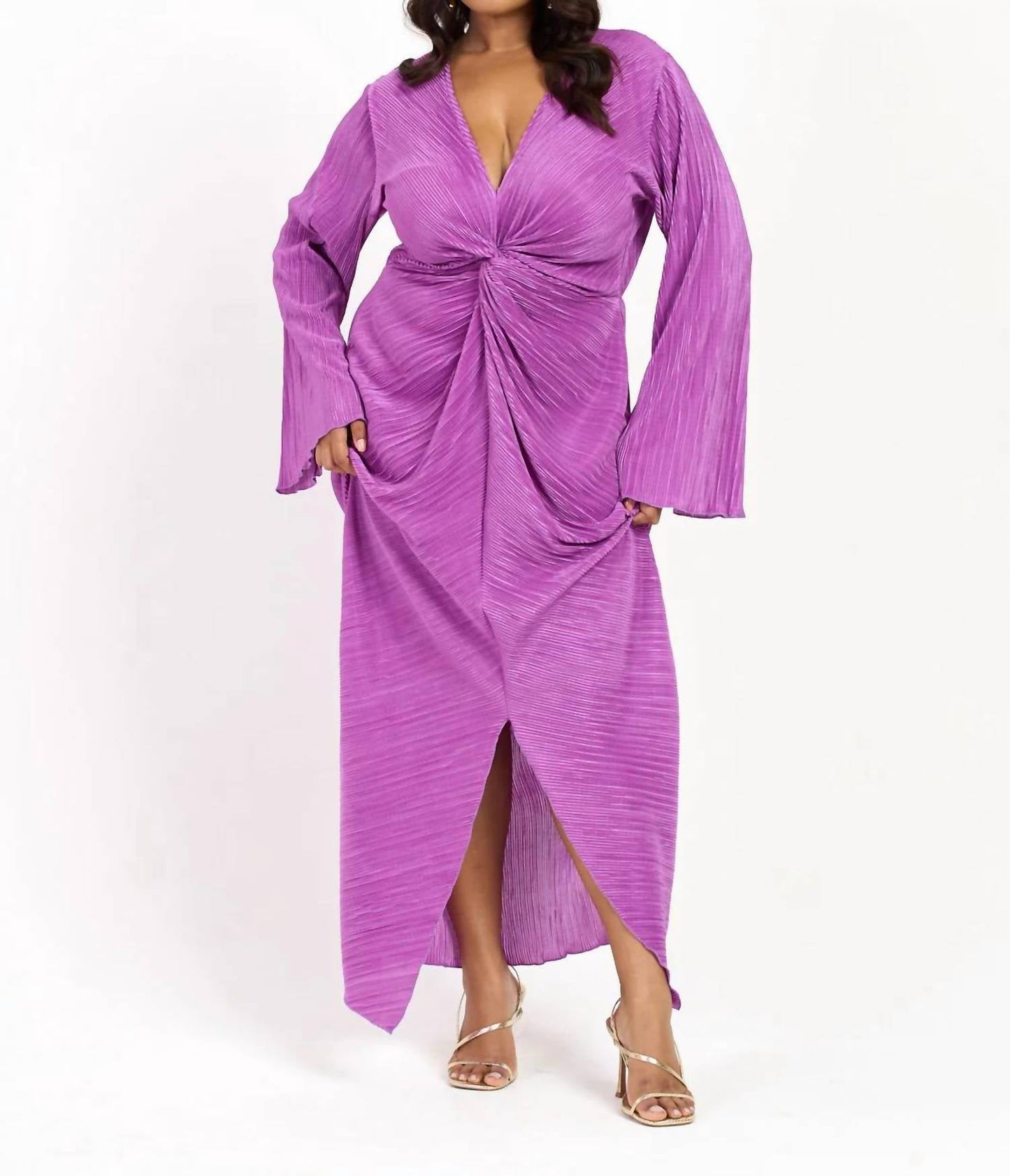 Fashion Szn Curve - Plisse Flare Sleeve Midaxi Dress