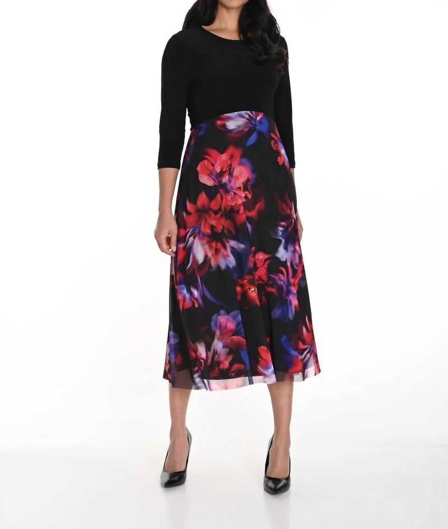 Frank Lyman - Floral Mesh Knit Dress