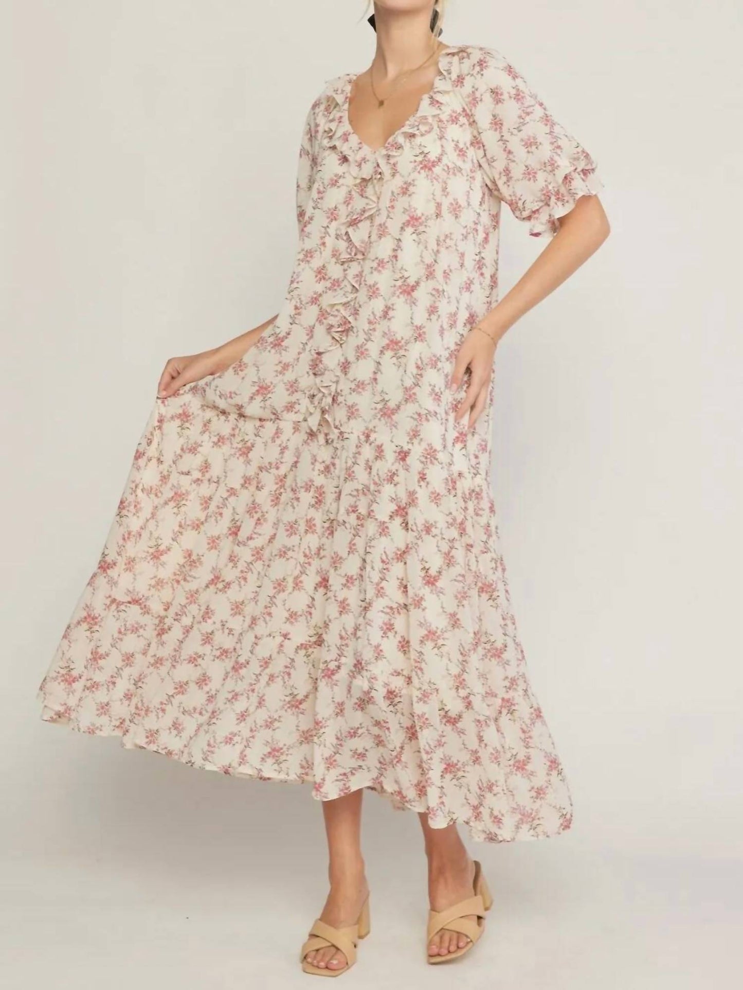 Entro - Ruffled V Neck Maxi Dress