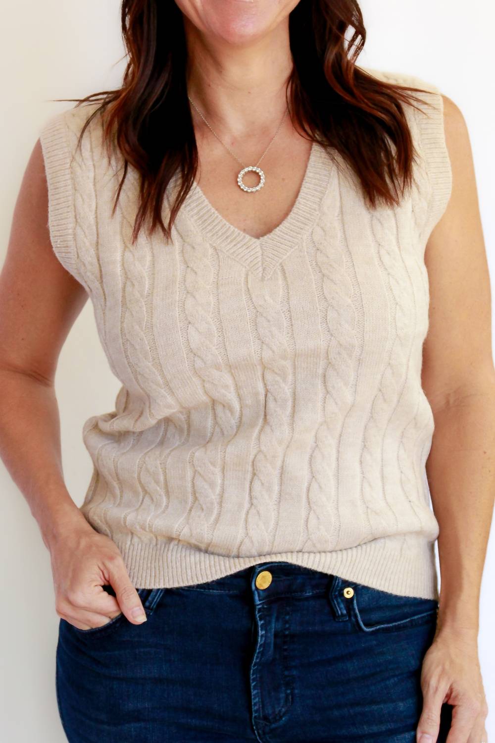 Hem & Thread - Cable V-neck Sweater Vest