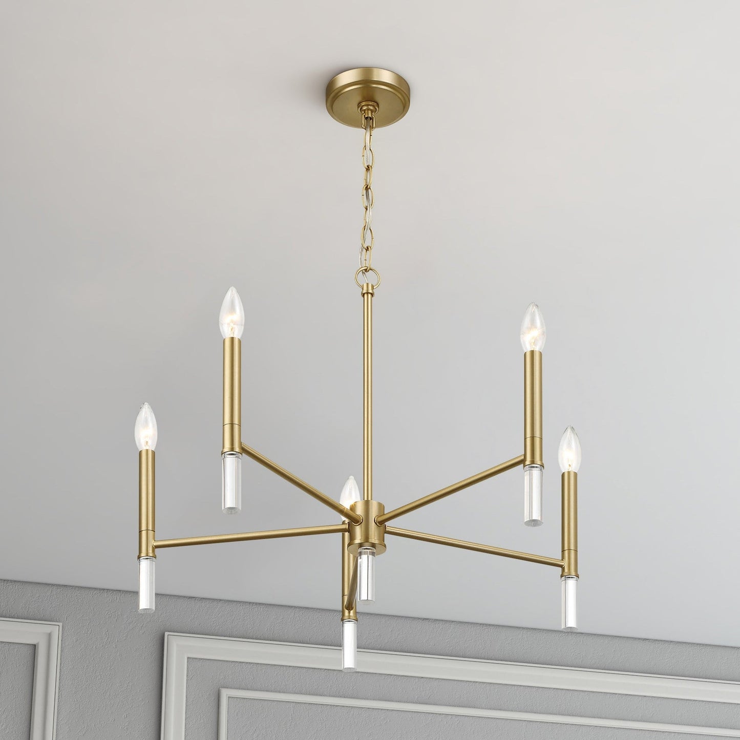 Courtyard Five Light Golden Brass Candle Light Chandelier