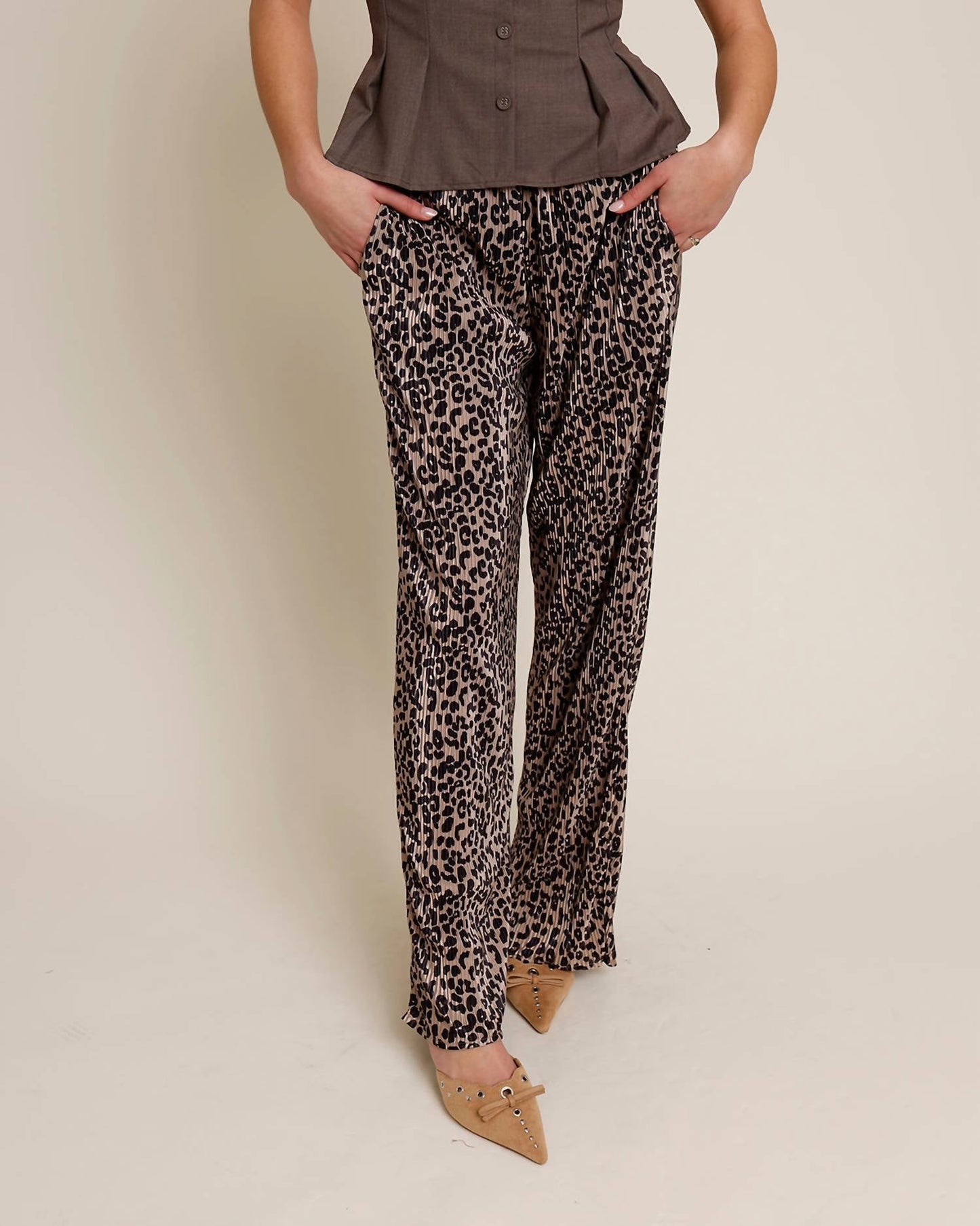 Anniewear - Leopard Print Fancy Wide Leg Pants