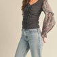 &Merci - Floral Puff Sleeve Ruched Top - Graphite Grey