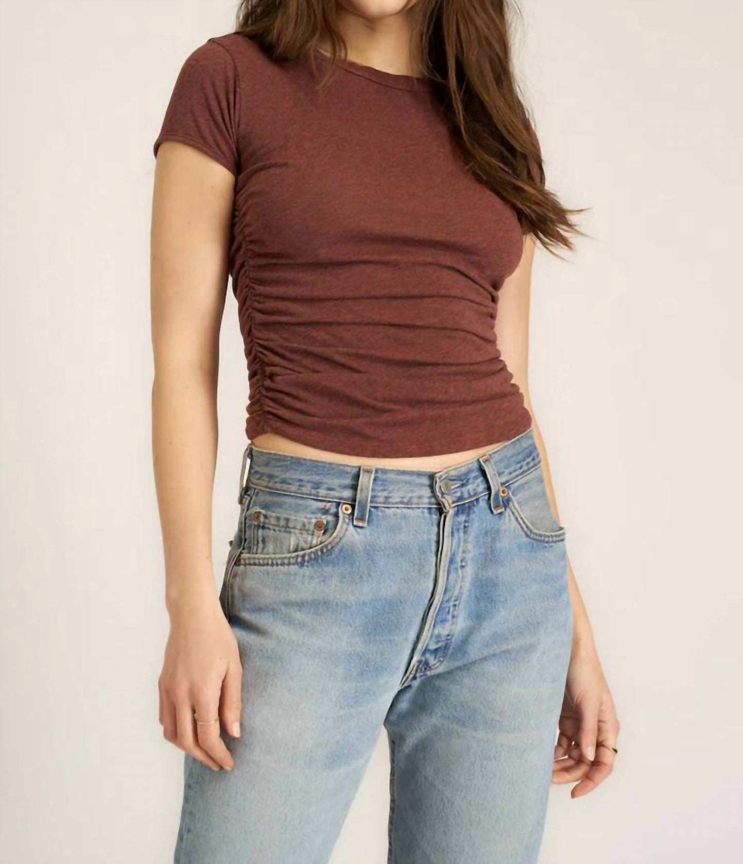 Project Social T - IZZIE HEATHERED RUCHED BABY TEE