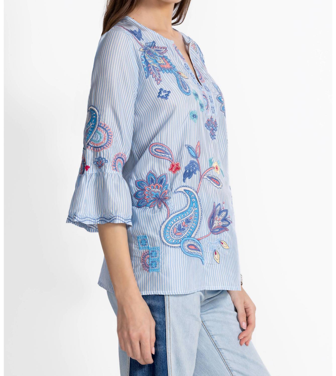Johnny Was - Embroidered Ruffle Sleeve Blouse
