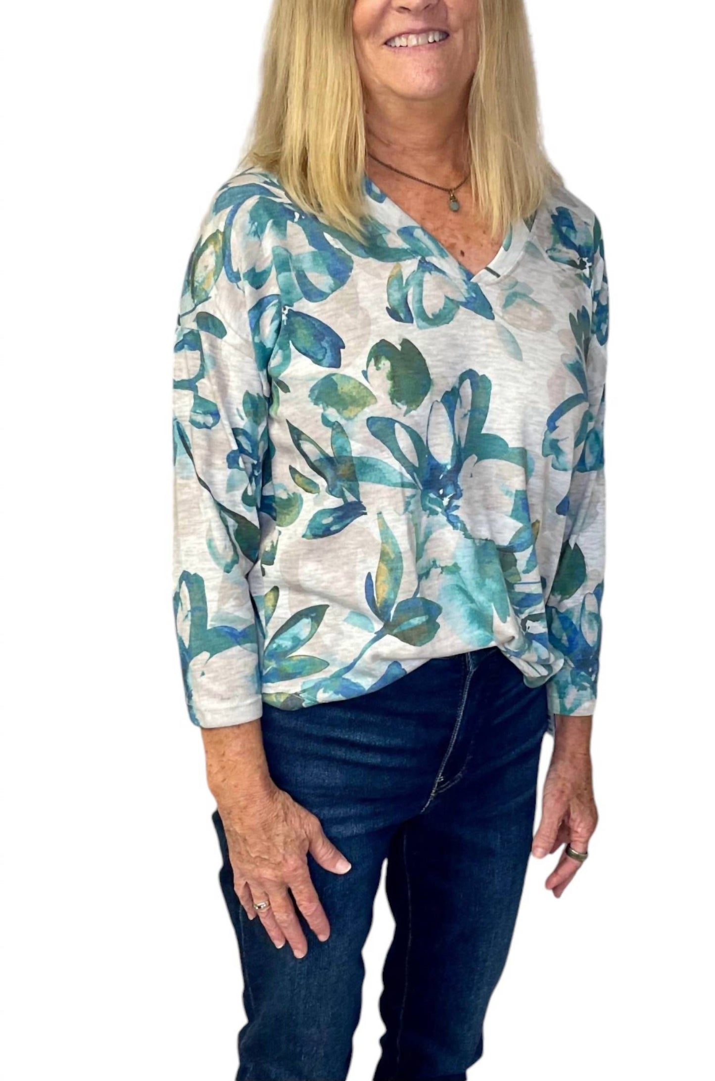Democracy - Placement Floral Print Knit Top