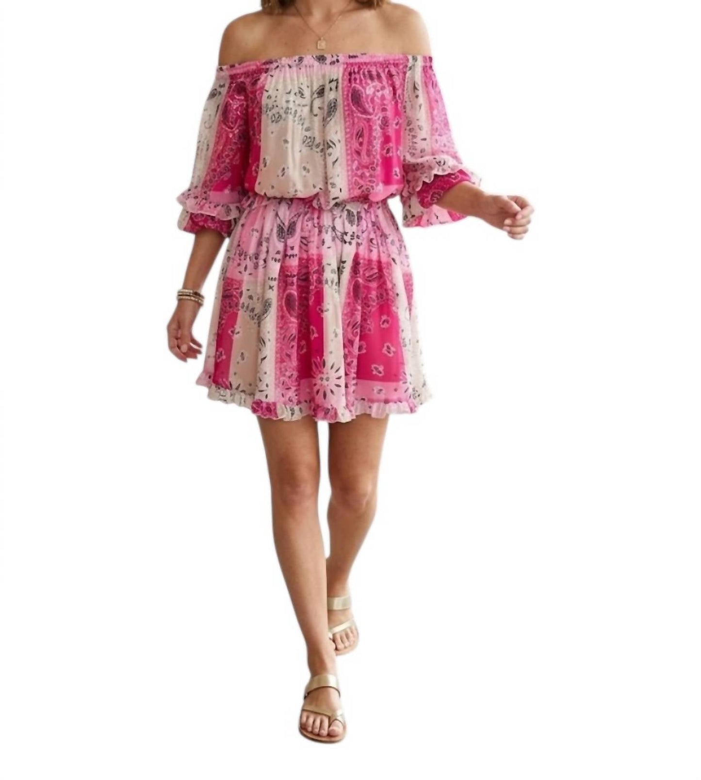 5 Progress - Off The Shoulder Bandana Print Mini Dress