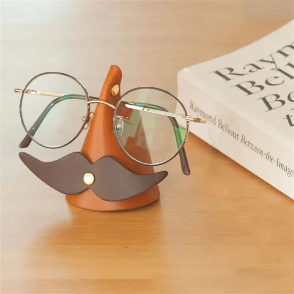 Handmade Mustache Leather Eyeglasses Holder Stand