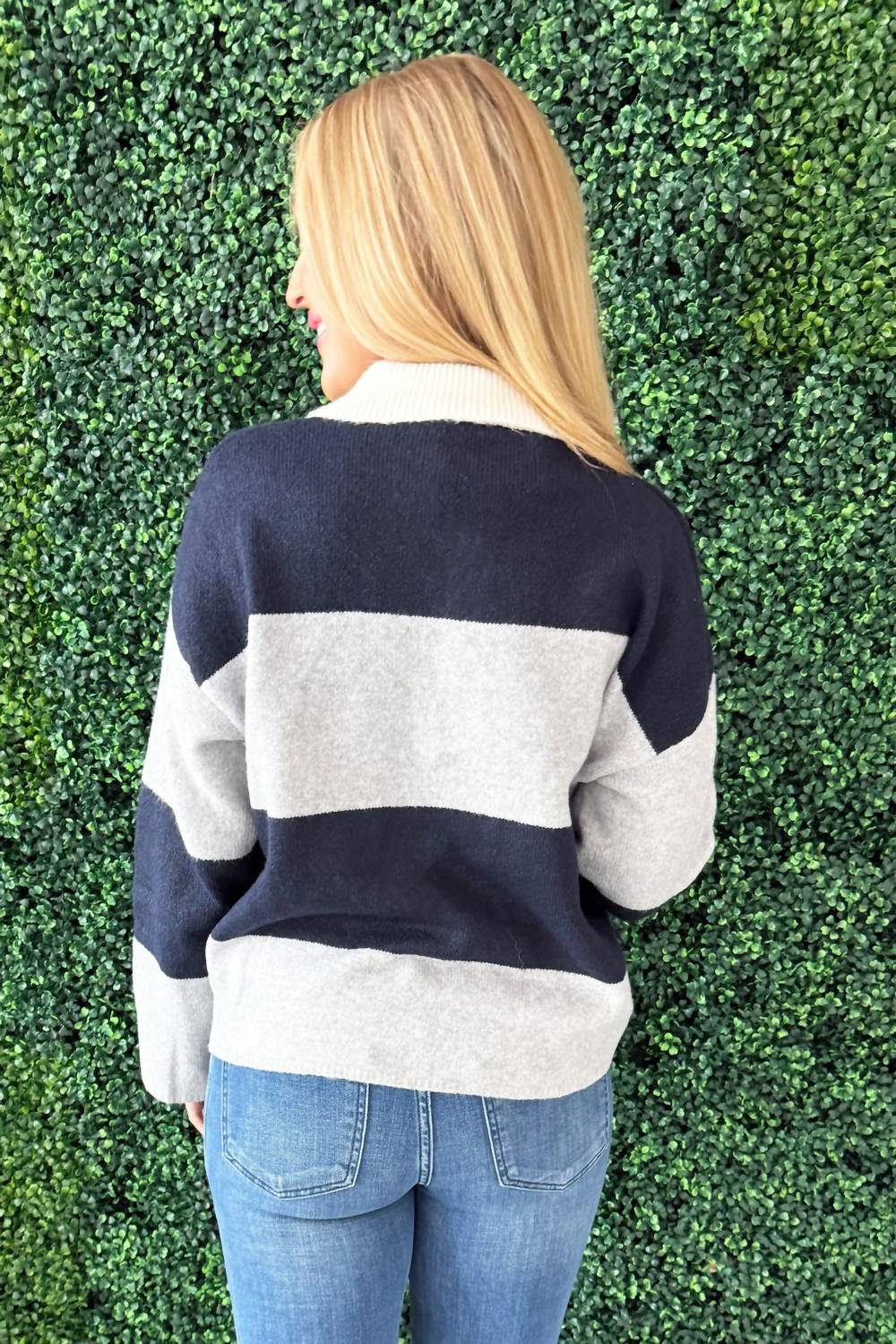 Aaron & Amber - Striped Polo Neck Sweater