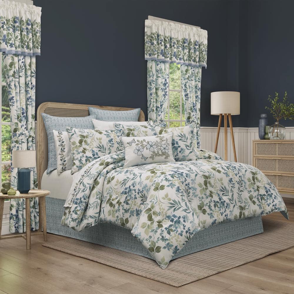 Elwood Evergreen Blue Botanical Full Comforter Set