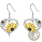 Bee and Sunflower Heart Rhinestone Silver Earrings