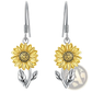 Bee and Sunflower Heart Rhinestone Silver Earrings