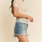 Trendsi - Davi & Dani Floral Mesh Mock Neck Short Sleeve Top