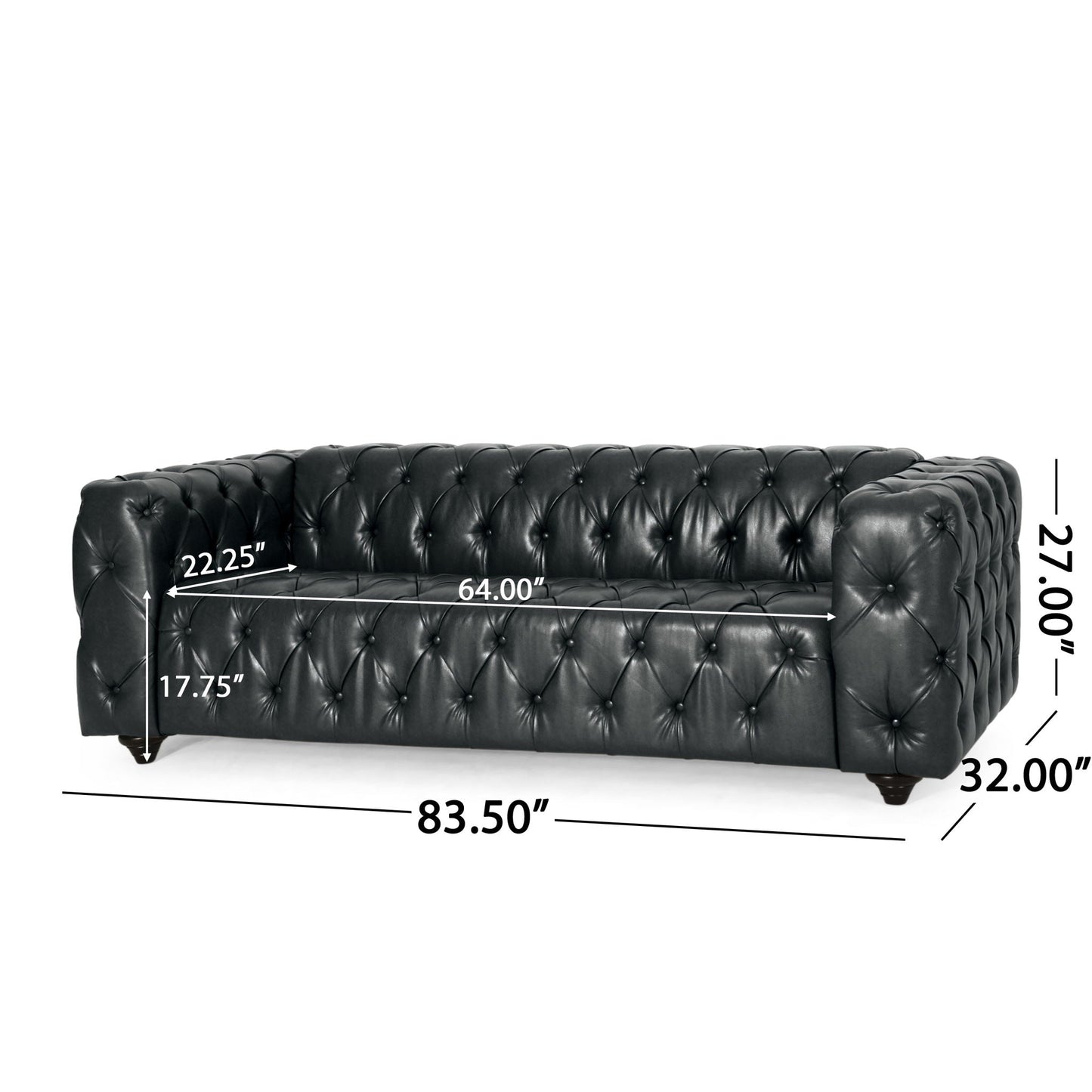 Comfy 3 Seat Sofa with Wooden Legs for Living Room and Study - Black