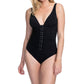 Profile By Gottex - D-Cup Lace Up V-Neck Plunge Shirred One Piece Swimsuit