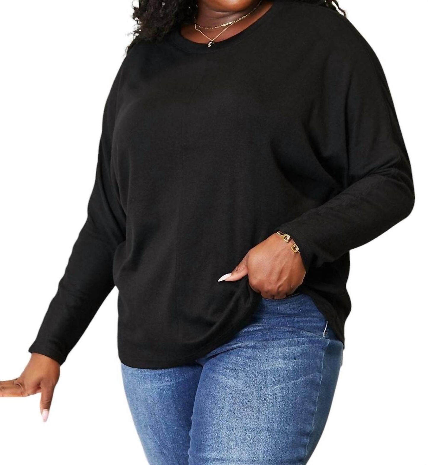 Double Take - Seam Detail Round Neck Top with Sheer Sleeves