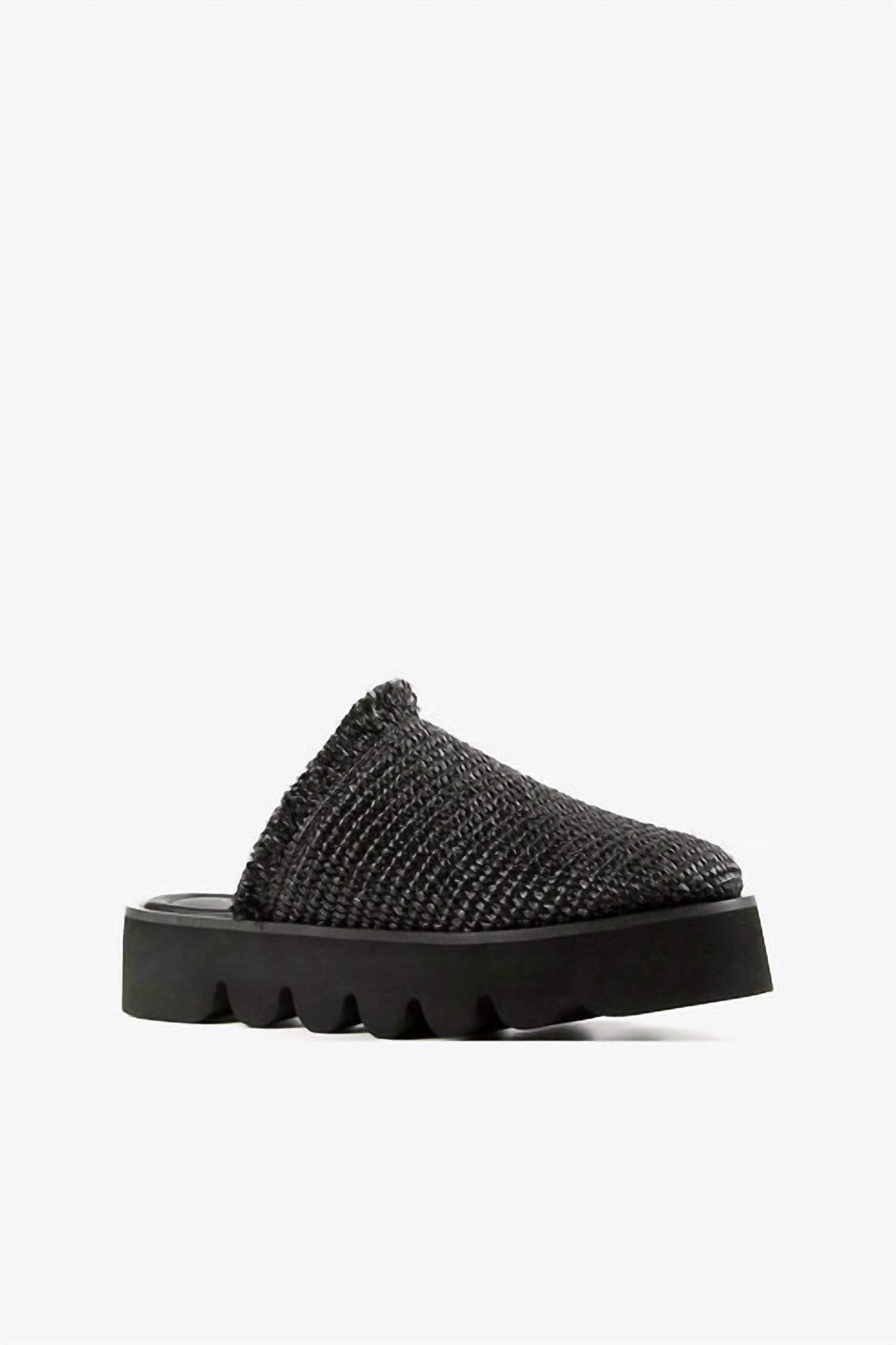 All Black - Women's Raffia Round Lugg Mule