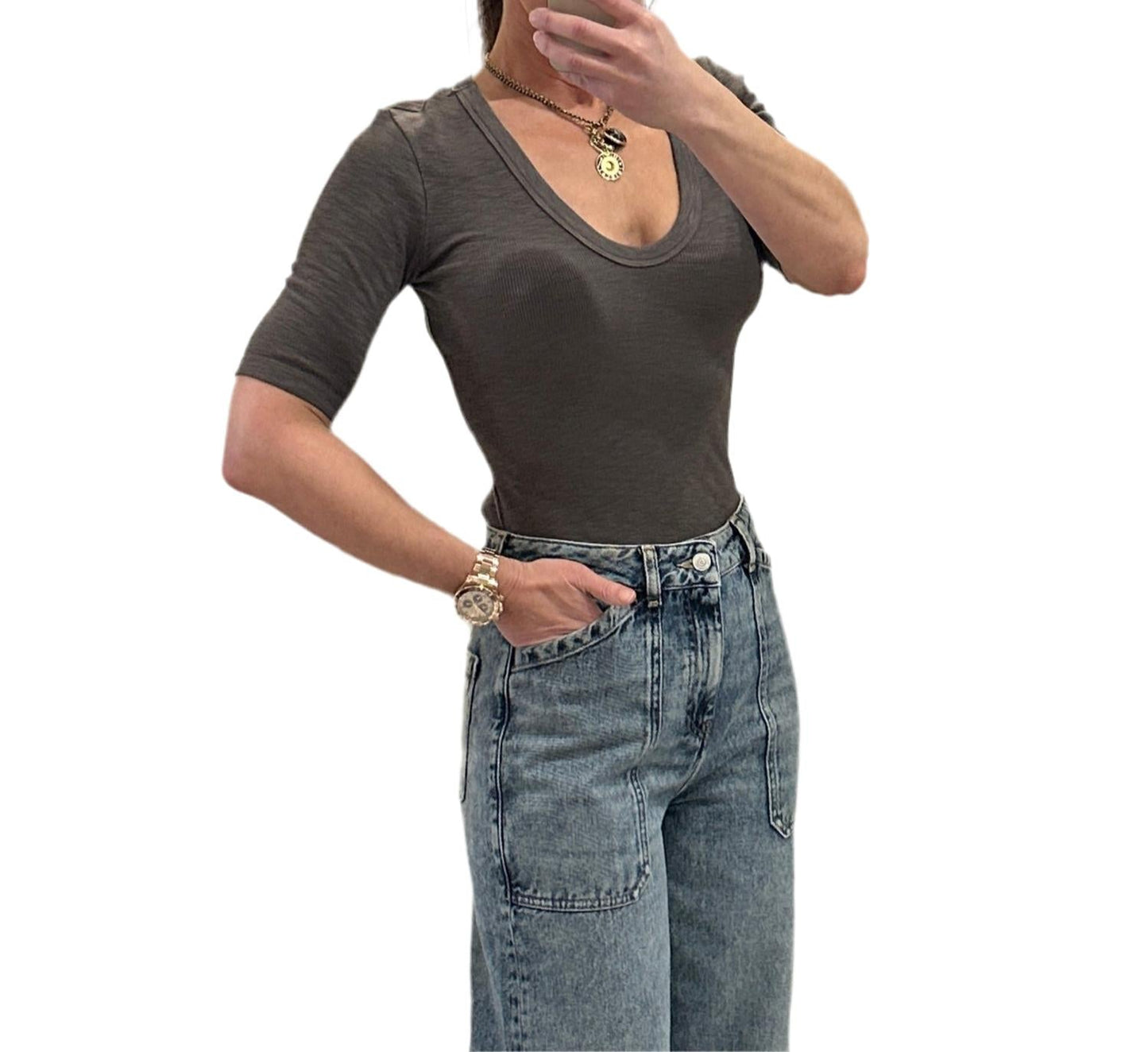Enza Costa - Textured Rib Half Sleeve Tee