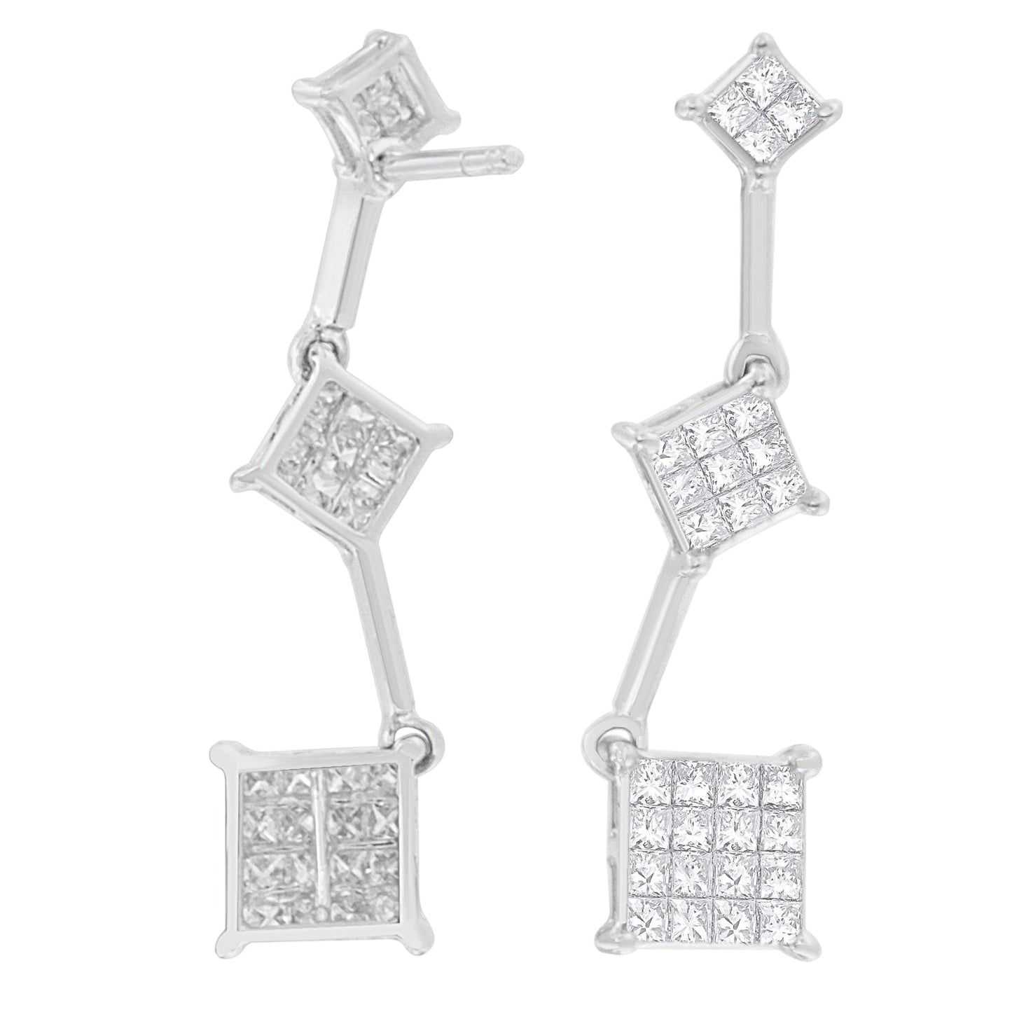 14K व्हाइट गोल्ड 1 cttw प्रिंसेस कट डायमंड ईयररिंग्स (G-H, VS1-VS2)