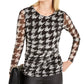INC International Concepts Women's Petite Printed Sheer-Sleeve Top White Size Petite