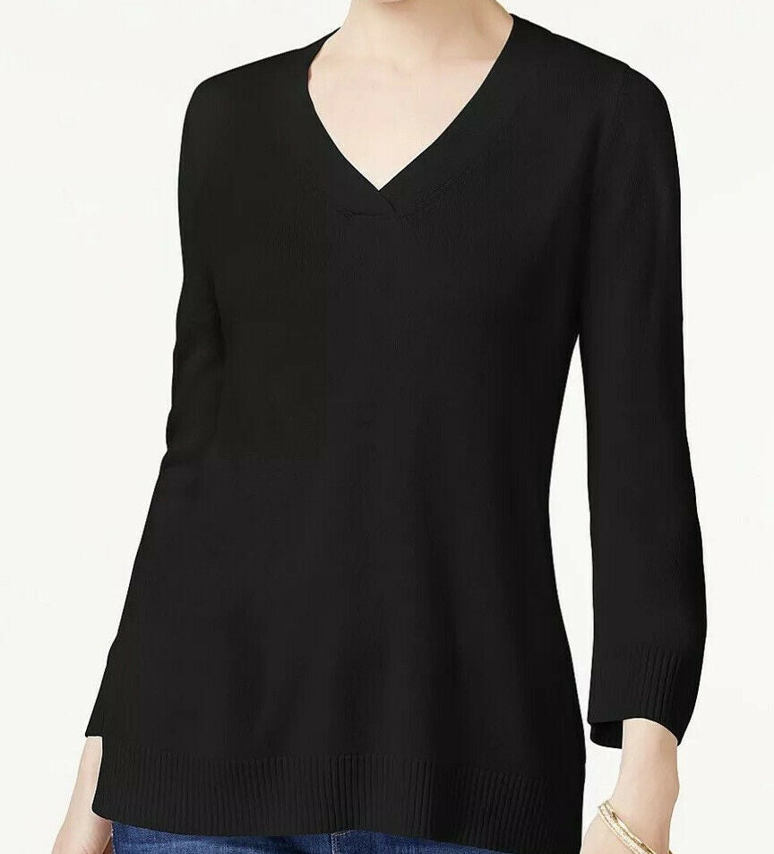 Karen Scott Women's V-Neck Pullover Sweater Black Size Medium