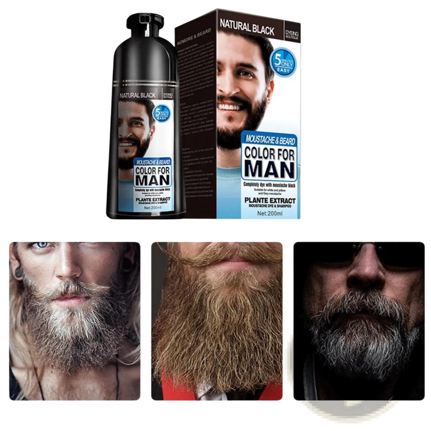 Black Beard Dye Shampoo Natural Permanent Hair Color 200ml