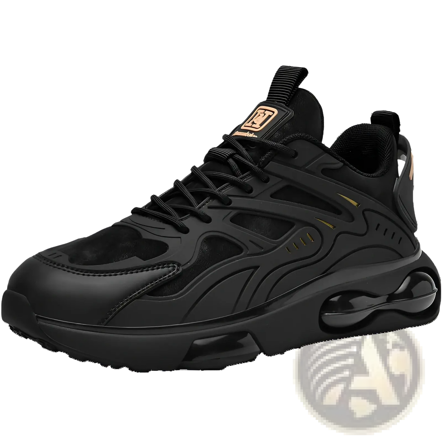 Black Breathable Mesh Sneakers with Gold Accents