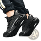 Black Breathable Mesh Sneakers with Gold Accents