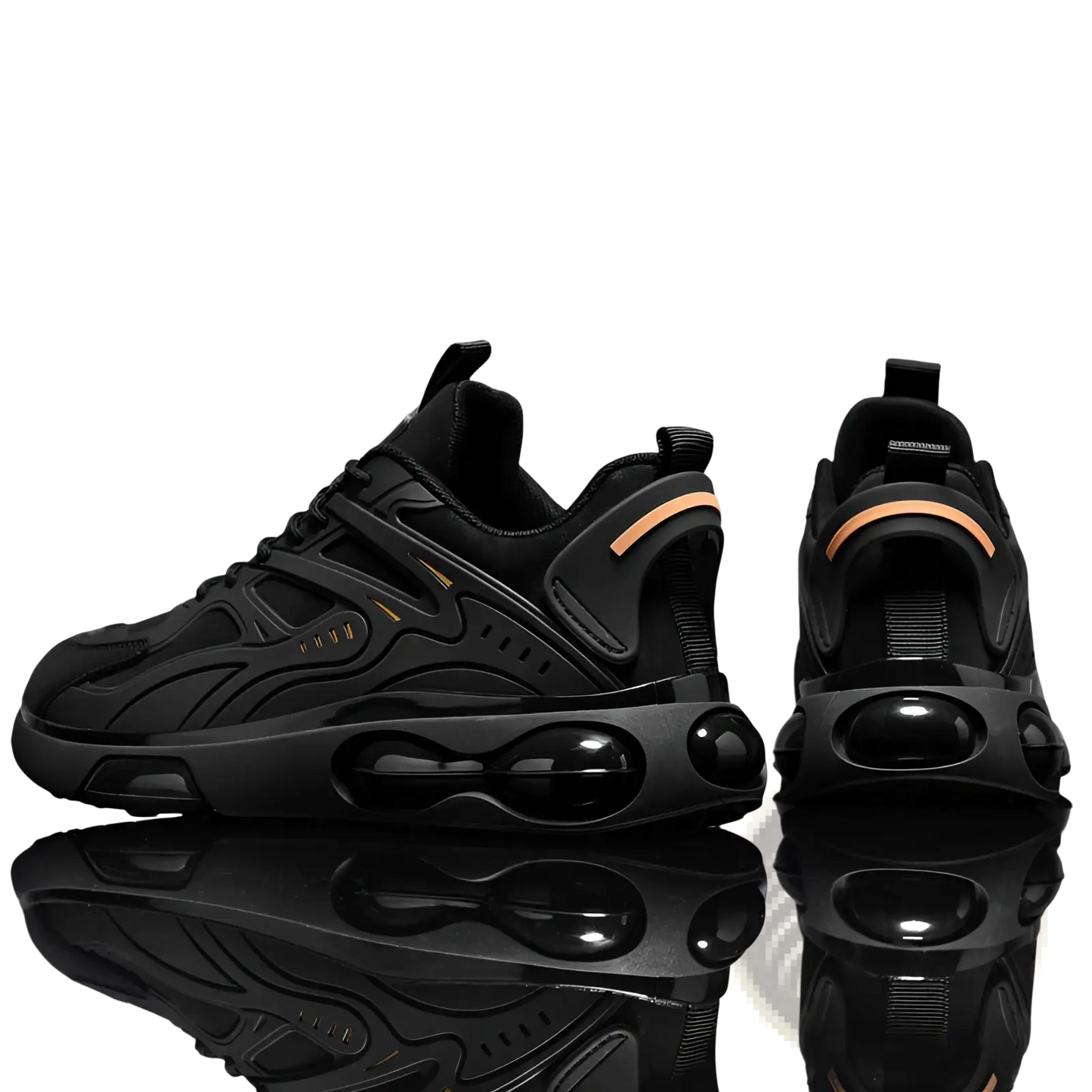 Black Breathable Mesh Sneakers with Gold Accents