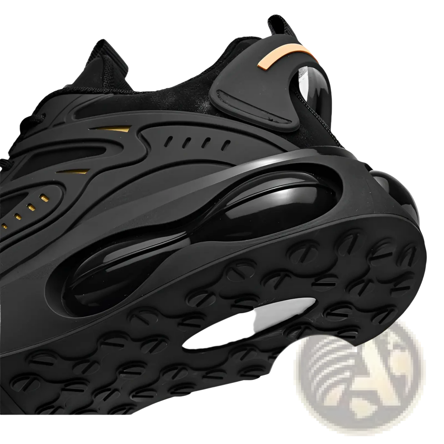 Black Breathable Mesh Sneakers with Gold Accents