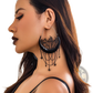 Black Crescent Moon Tassel Earrings with Star Chains