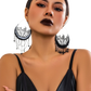Black Crescent Moon Tassel Earrings with Star Chains